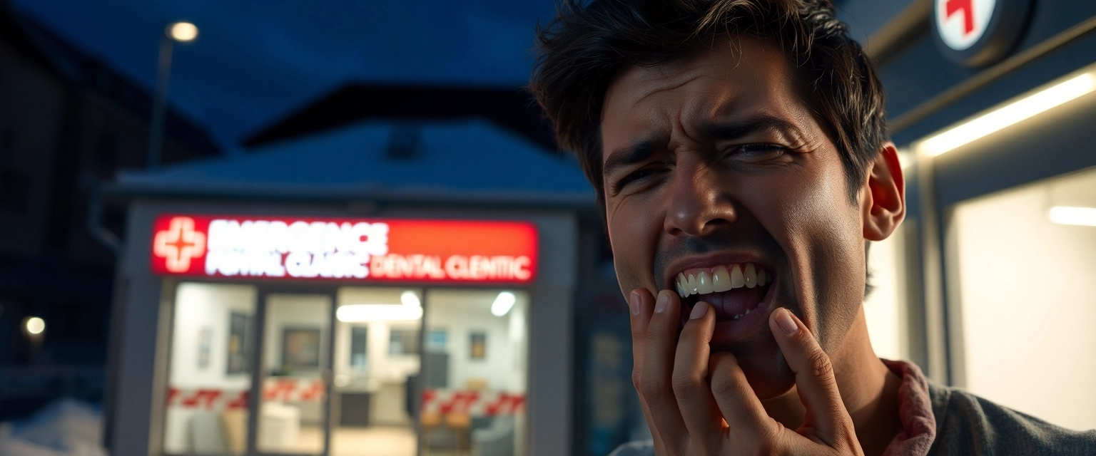 Person mit Zahnschmerzen sucht Notfall Zahnarzt 24h