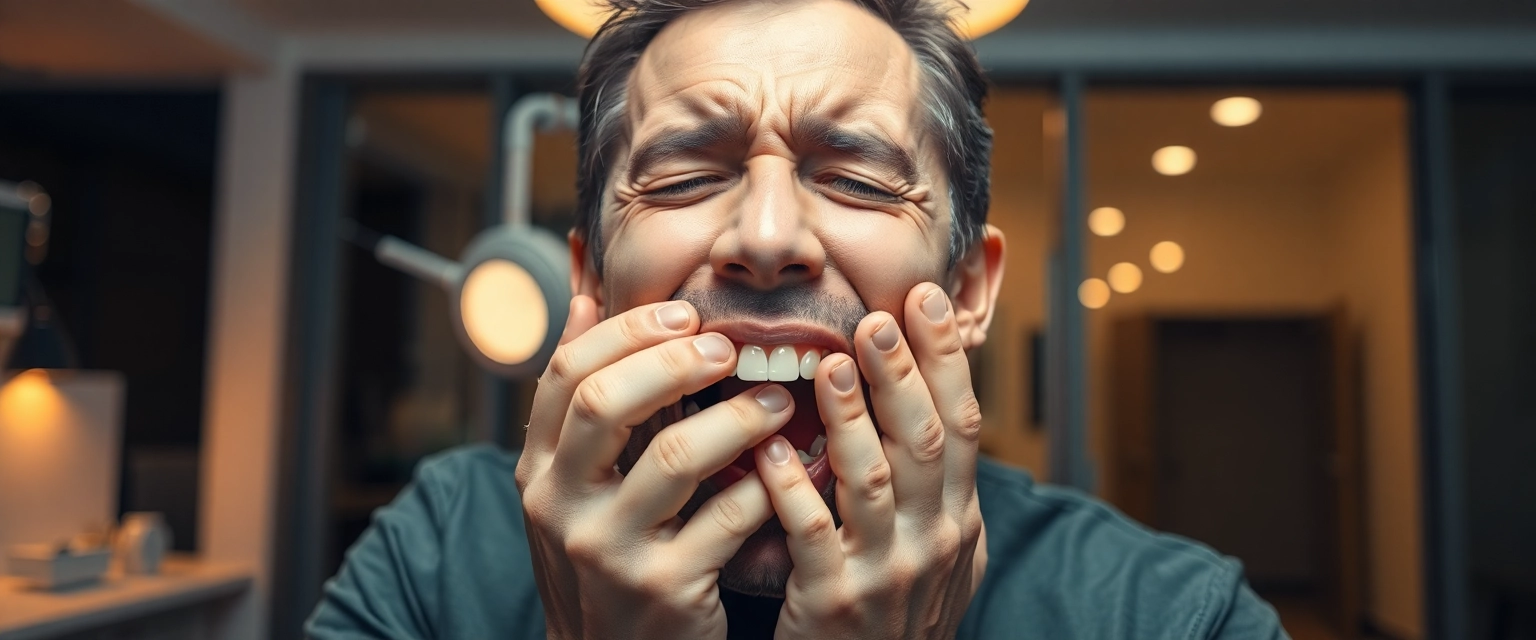 Person mit Zahnschmerzen sucht Notfall Zahnarzt in Burgdorf