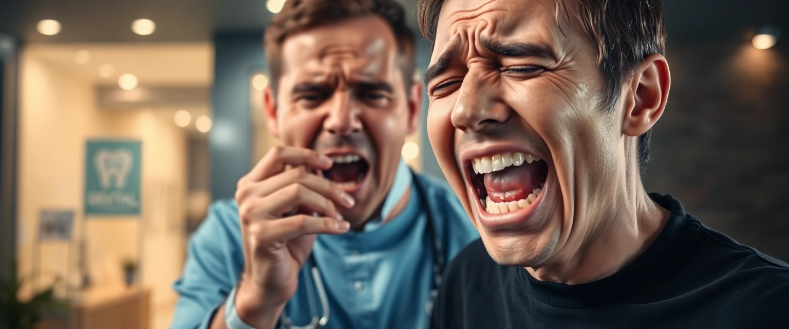 Person mit Zahnschmerzen sucht Notfall Zahnarzt in der Nähe