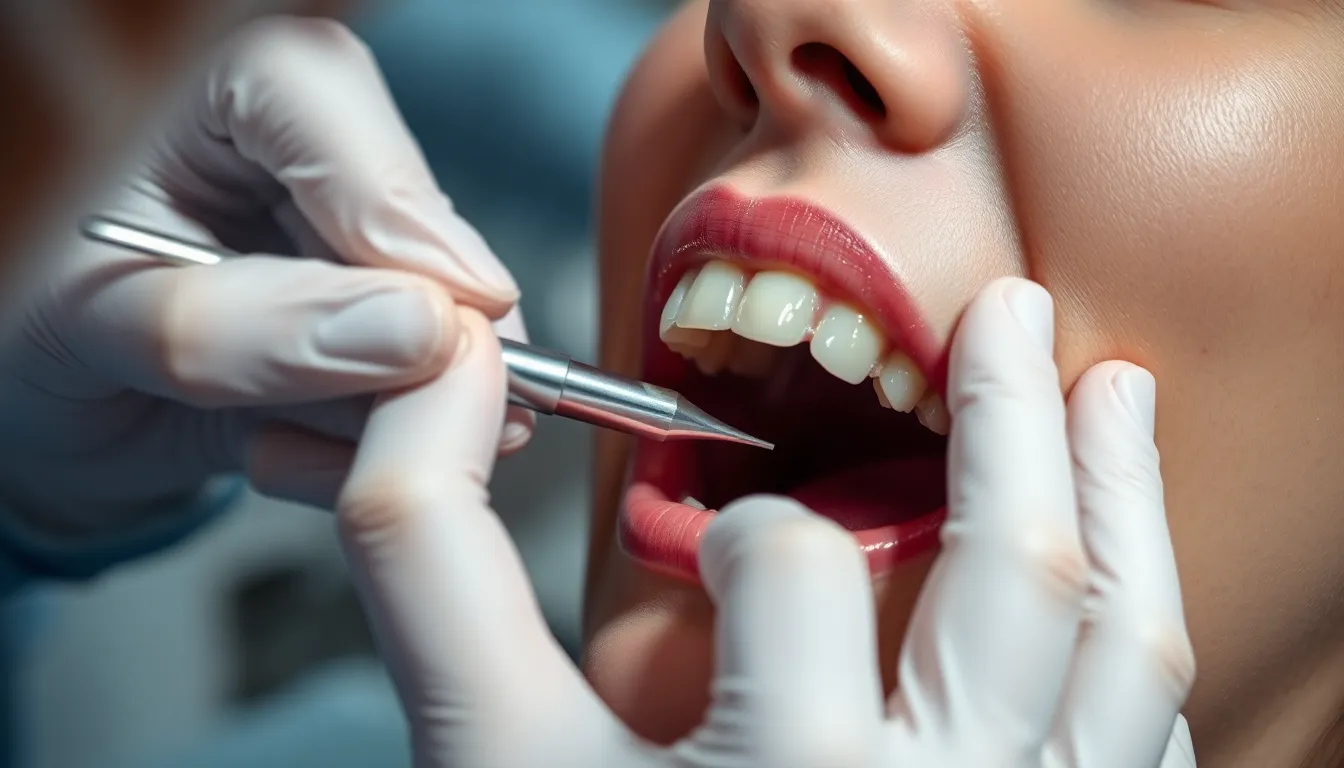 Zahnarzt untersucht Zahnfleisch