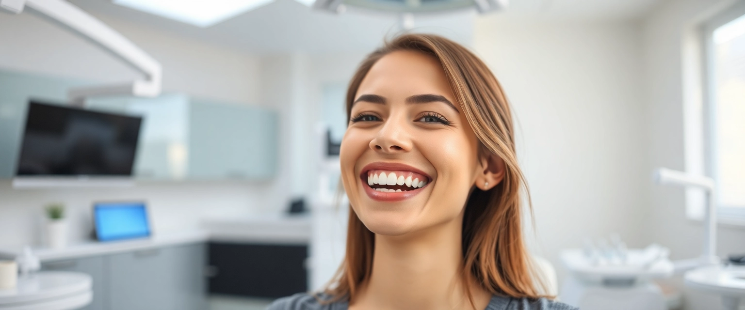 Glückliche Patientin nach Weisheitszahn-OP in moderner Zahnarztpraxis