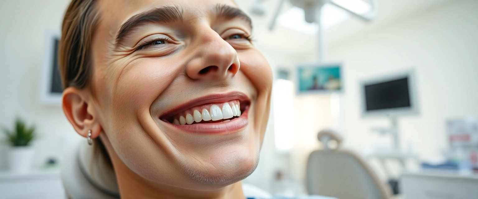 Patientin lächelt nach erfolgreicher Wurzelbehandlung