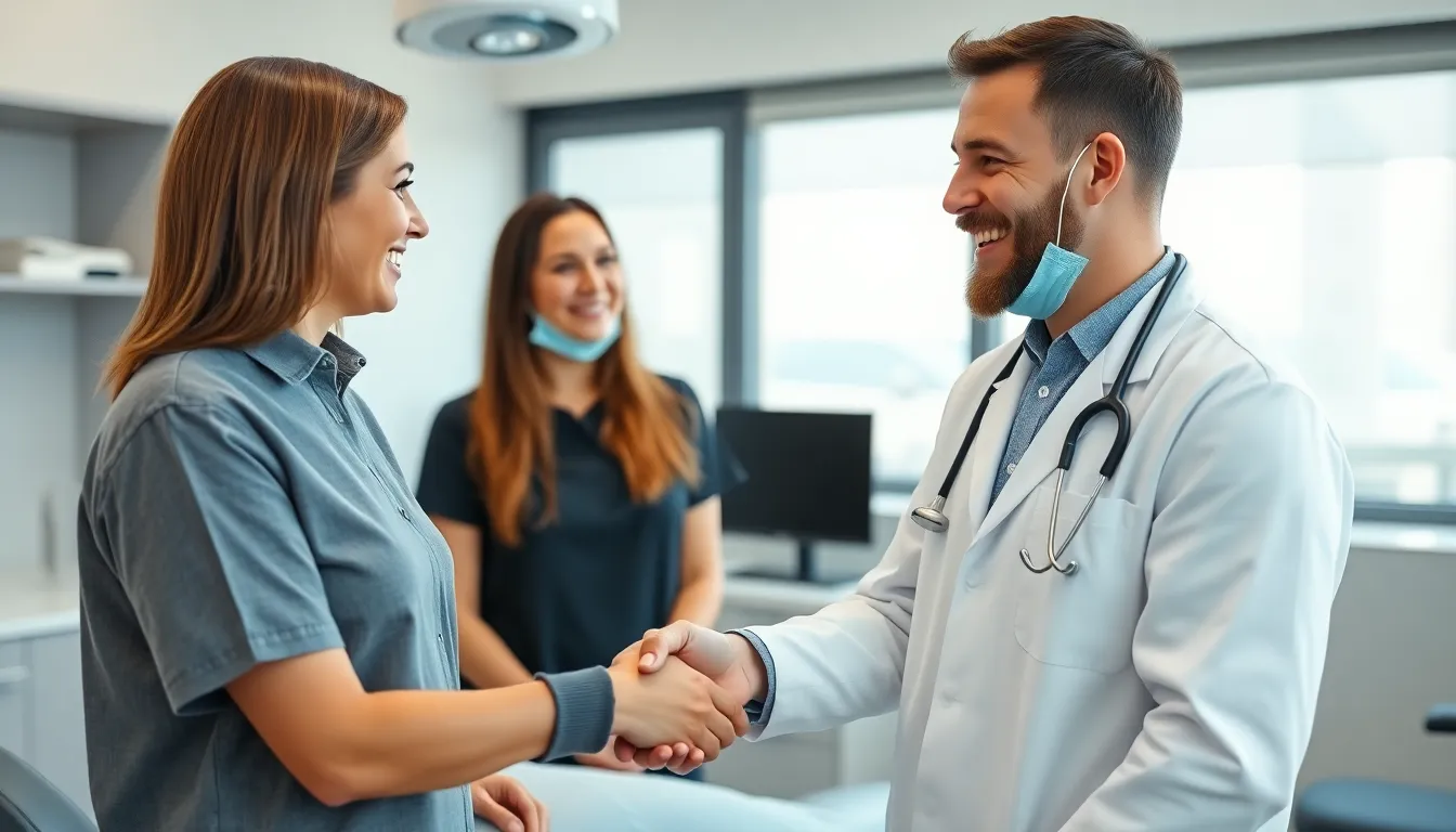 Patient und englischsprachiger Zahnarzt besprechen Wurzelbehandlung