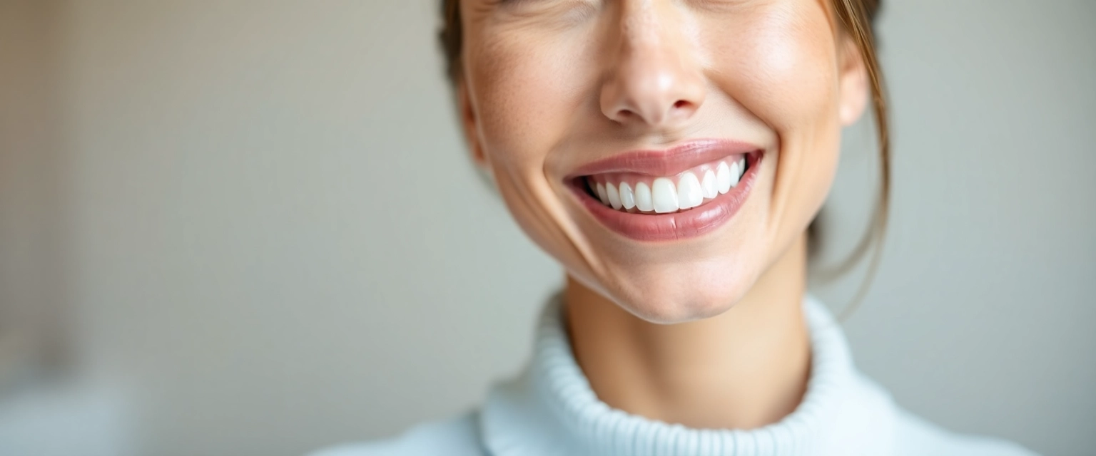 Frau mit strahlendem Lächeln nach Zahnaufhellung