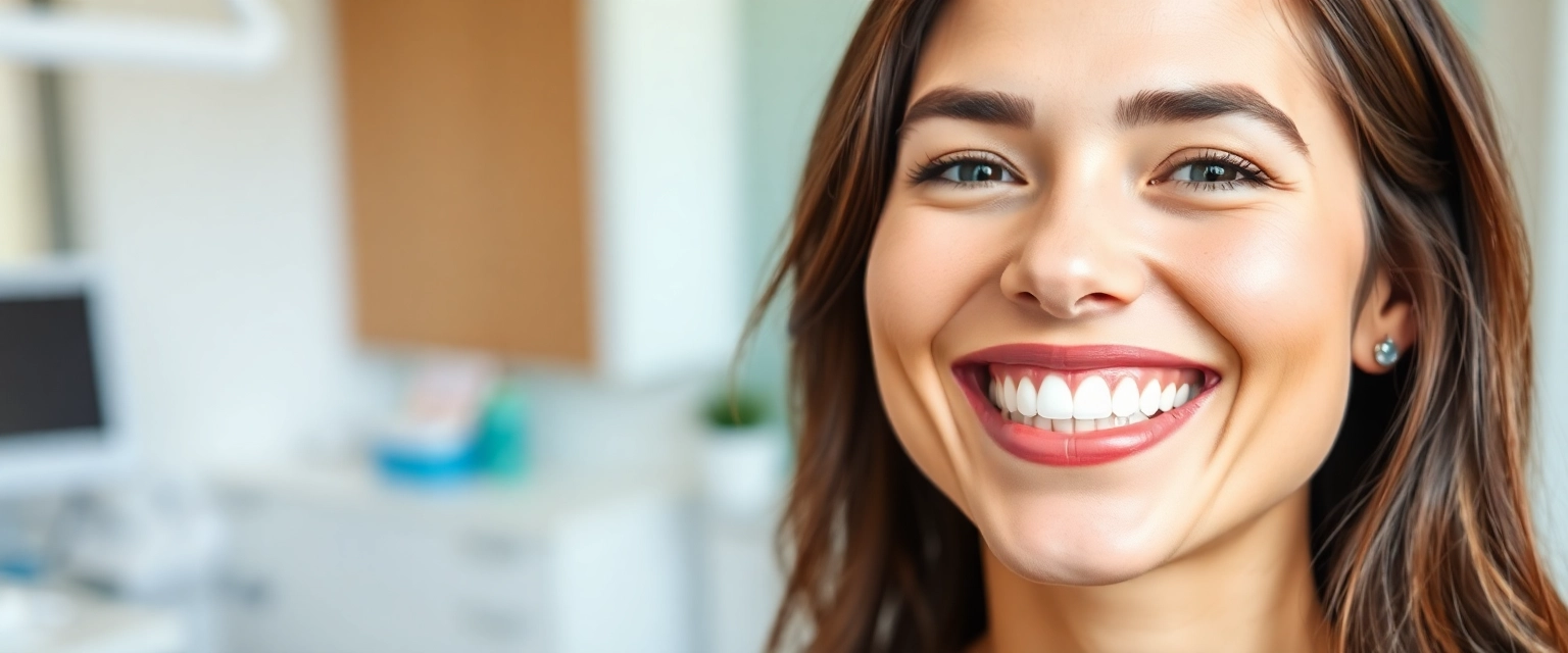 Glückliche Person mit strahlendem Lächeln nach Zahnbleaching