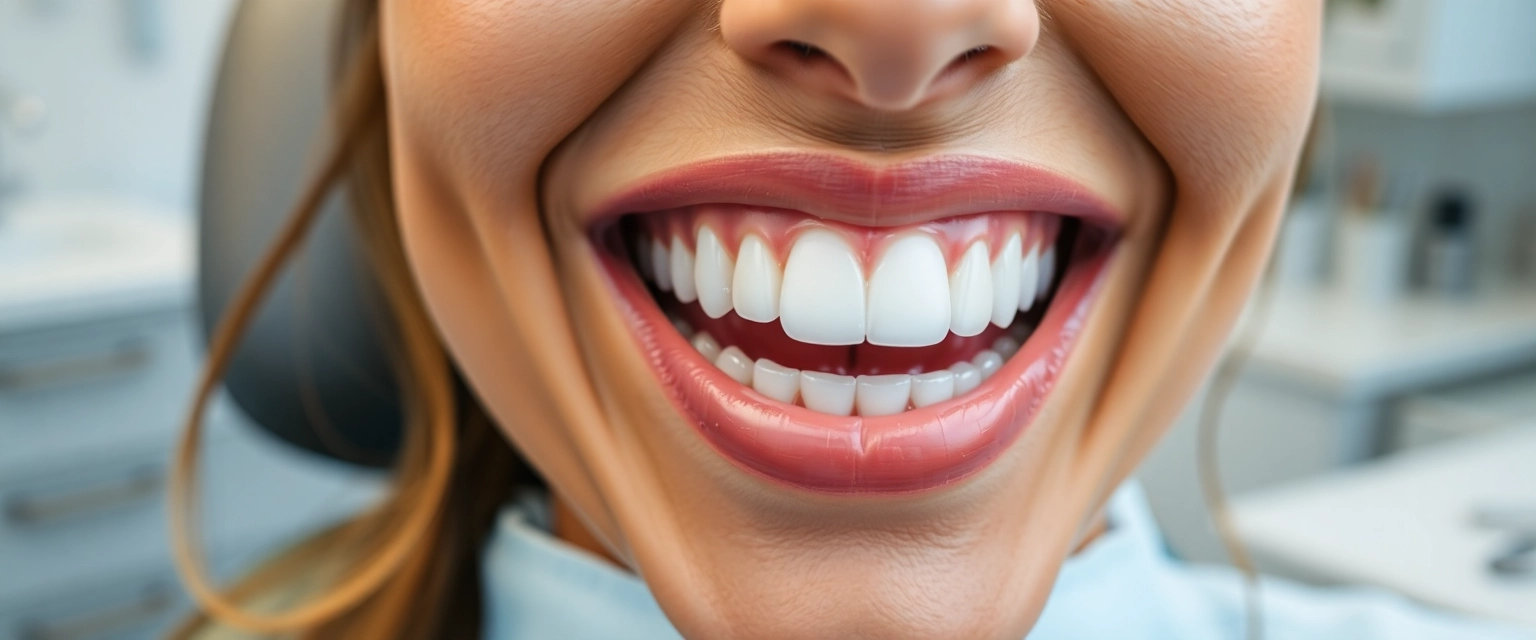 Strahlendes Lächeln nach Zahnbleaching in der Nähe
