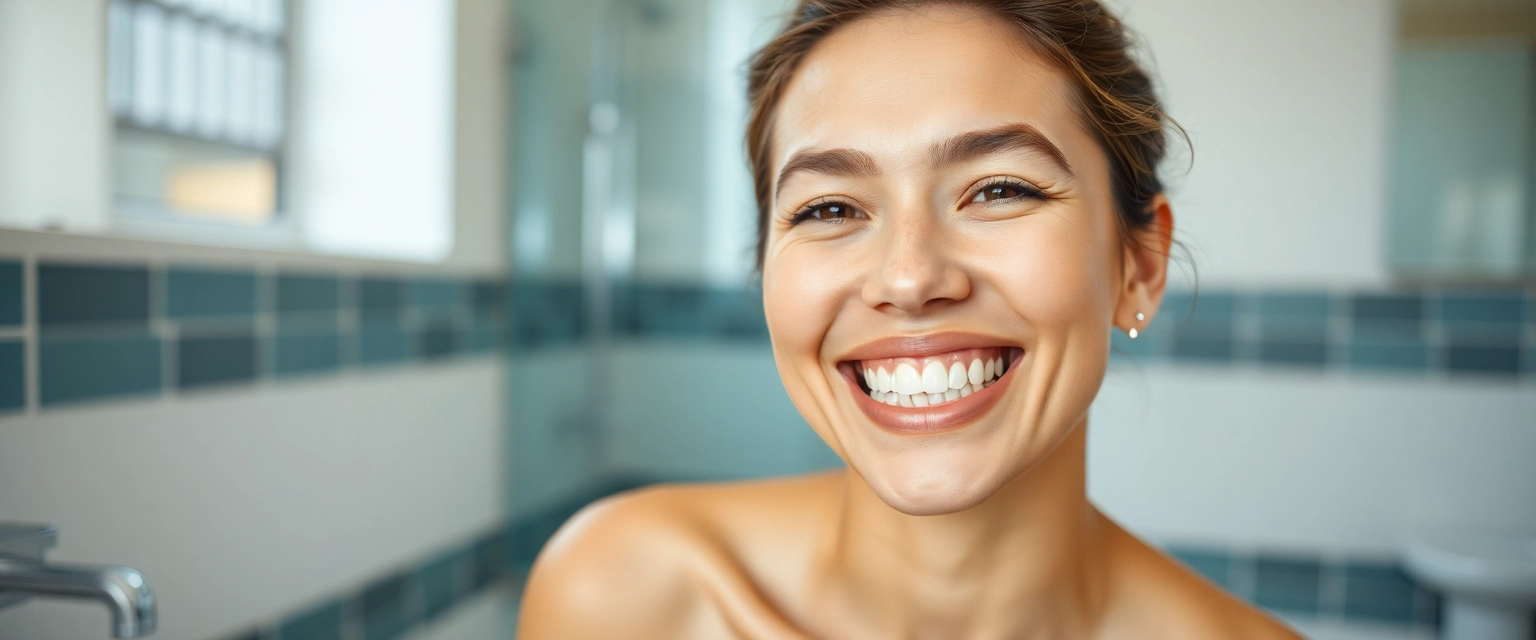 Strahlendes Lächeln nach Zahnbleaching zuhause