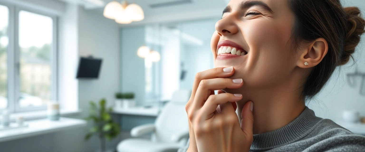 Patientin nach erfolgreicher Zahnentfernung mit einem Gefühl der Erleichterung
