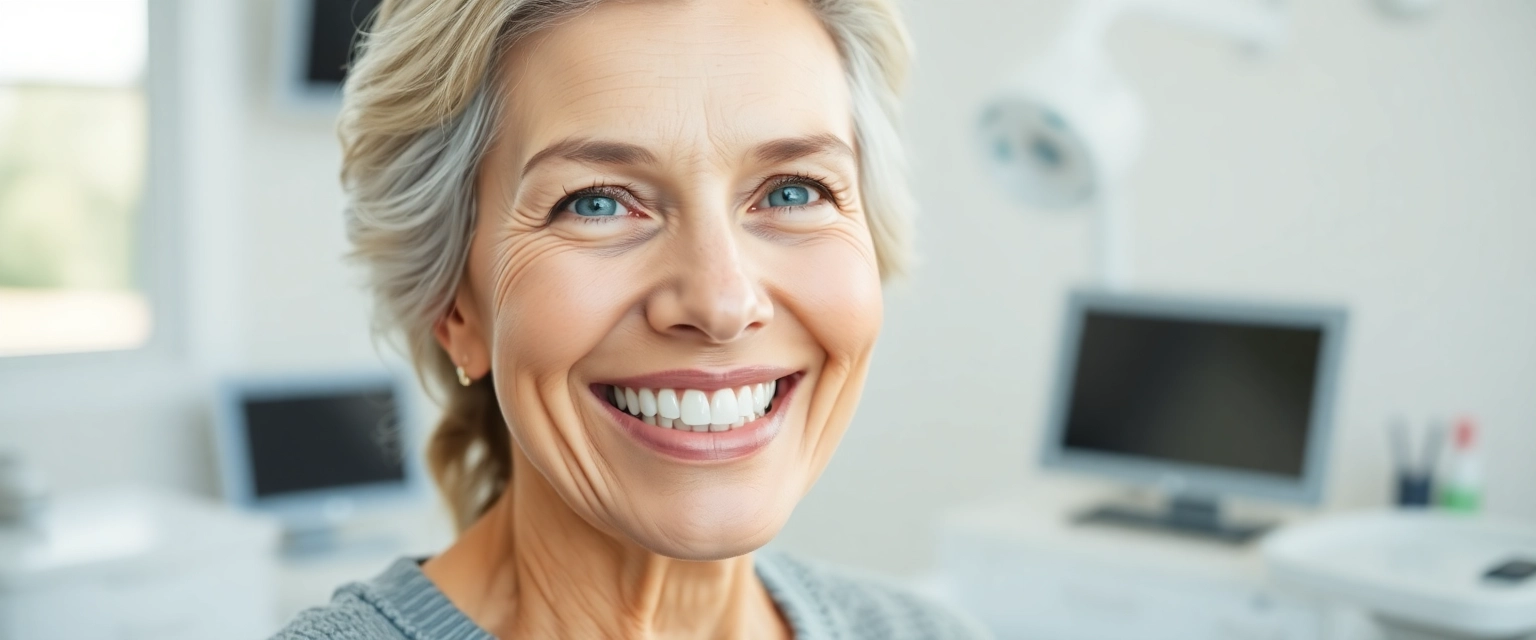 Glückliche Frau mit neuem Zahnersatz