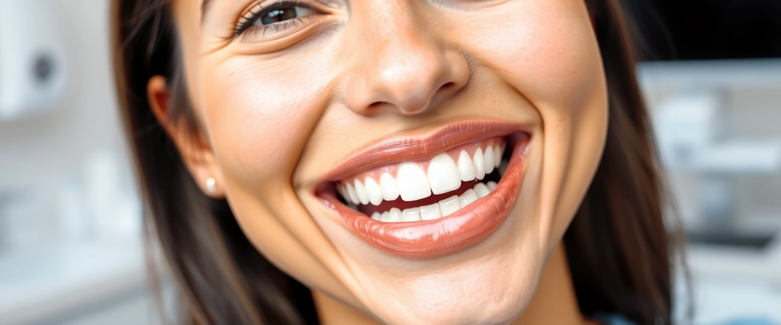 Glückliche Person mit perfekt ersetzt einem Zahn lächelt