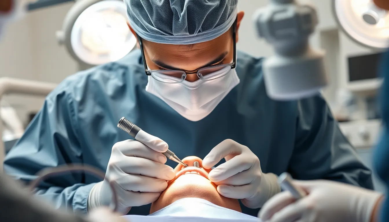 Zahnarzt bei der Implantation des Zahnersatzes 4 in one