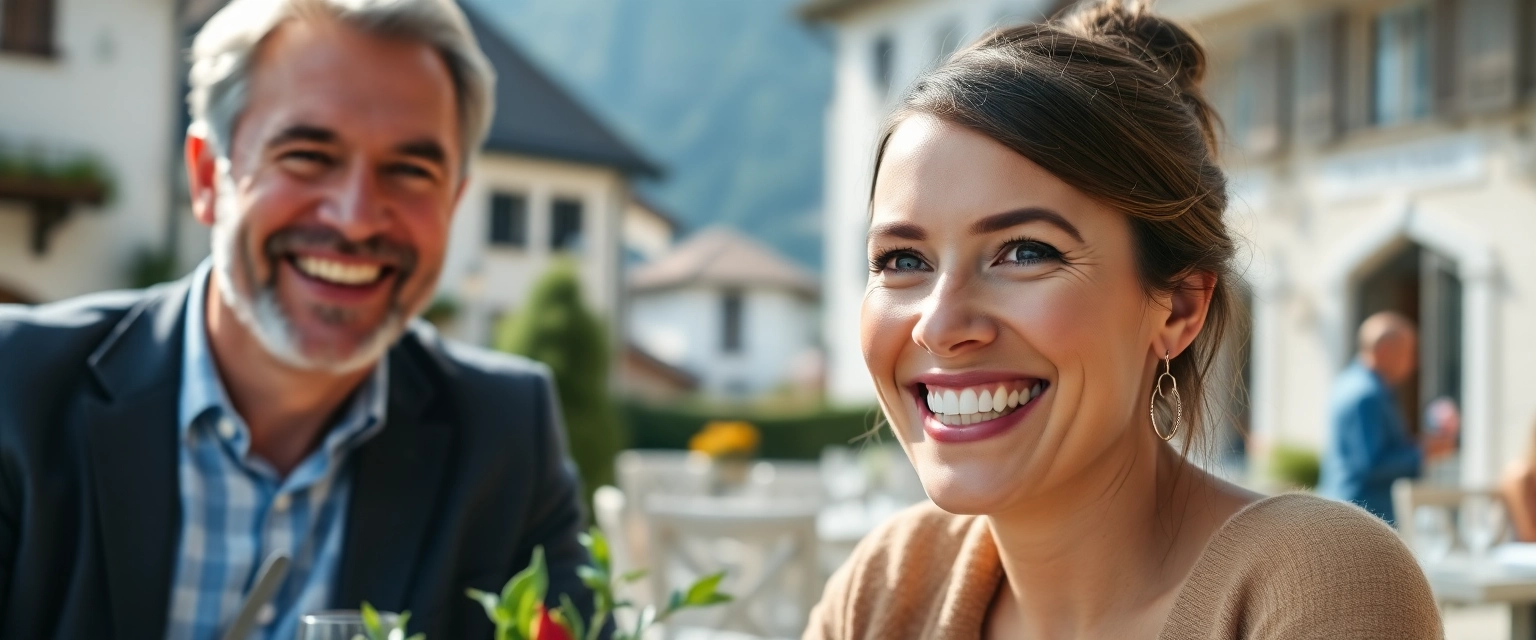 Glückliches Paar mit neuem Zahnersatz in der Schweiz