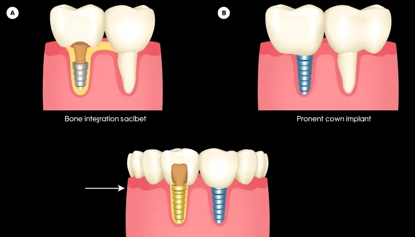 Schritte der Zahnimplantat-Behandlung für zwei Zähne