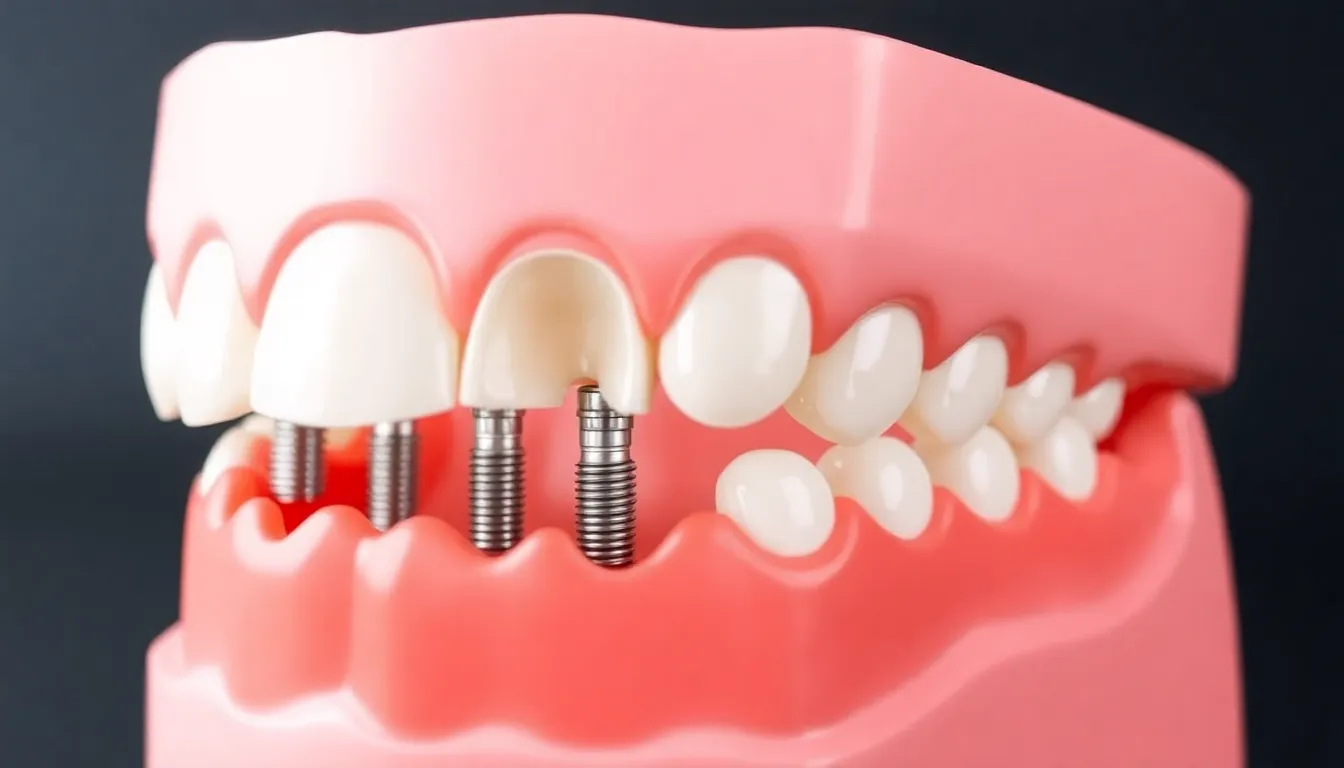 Modell einer implantatgetragenen Brücke für drei fehlende Zähne