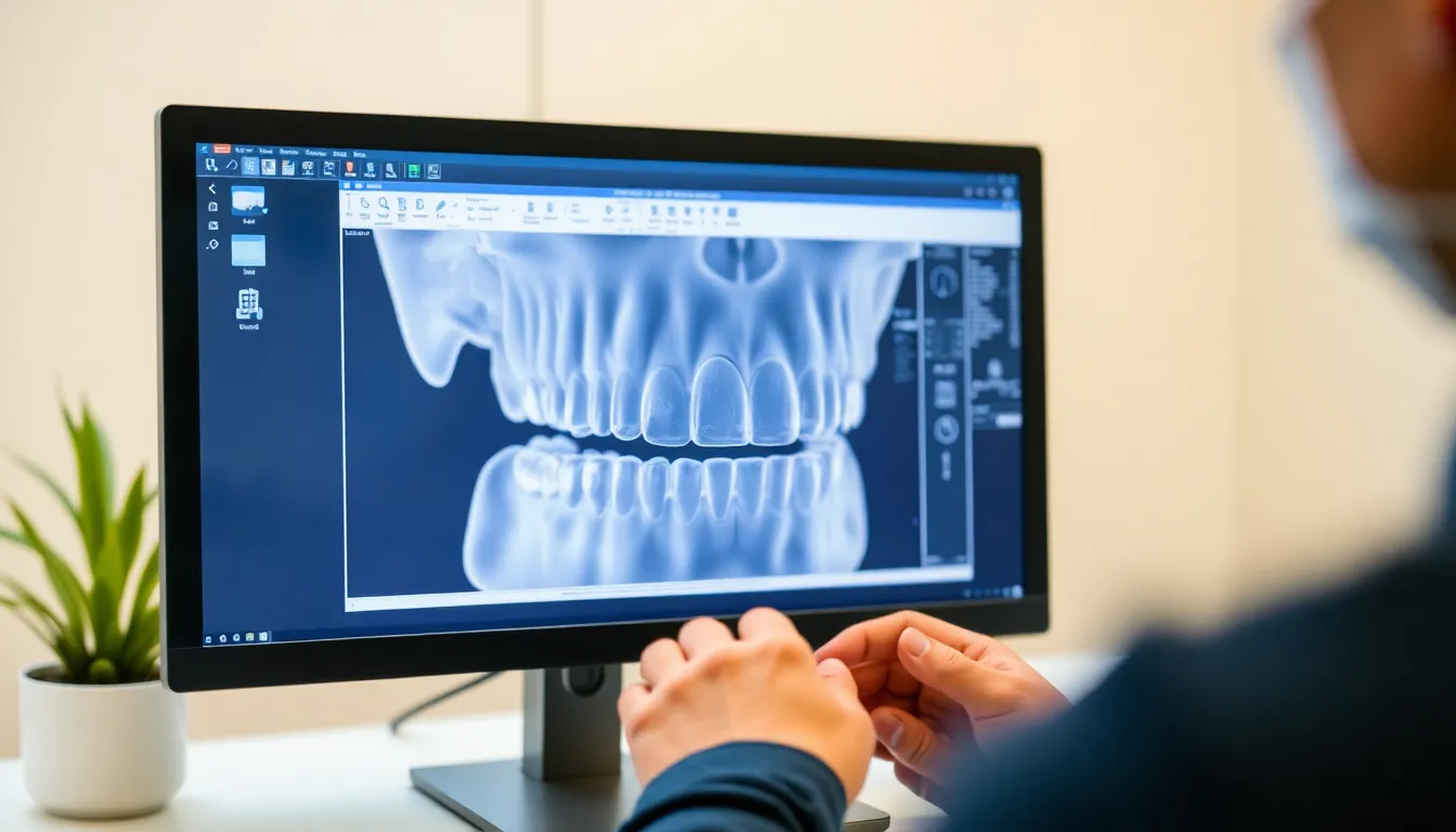 3D-Planung eines Zahnimplantats auf einem Computerbildschirm