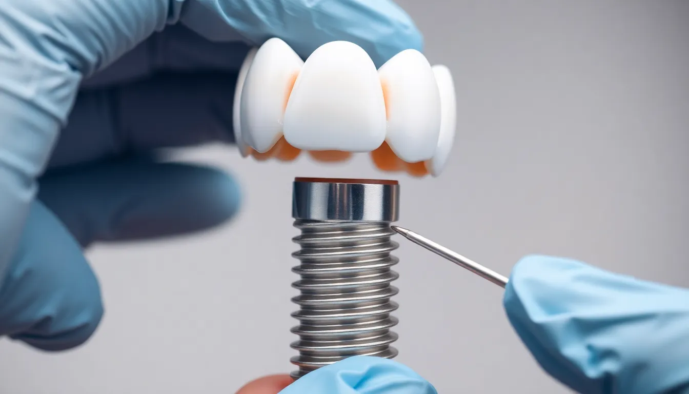 Einsetzen einer Zahnkrone auf ein Implantat