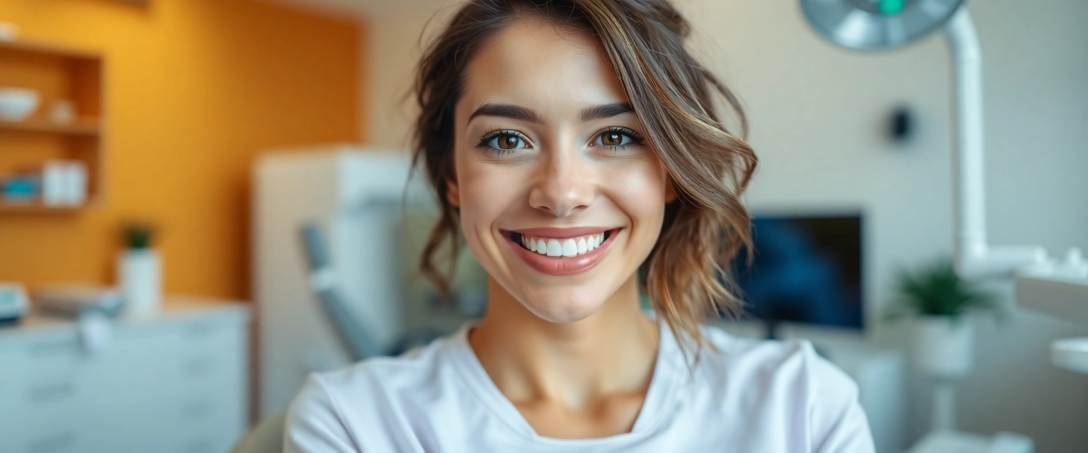 Frau mit strahlendem Lächeln dank metallfreier Zahnimplantate