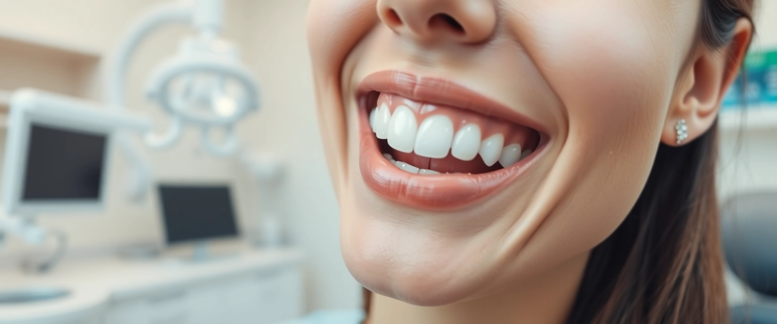 Glückliche Person mit erneuerten Zahnimplantaten