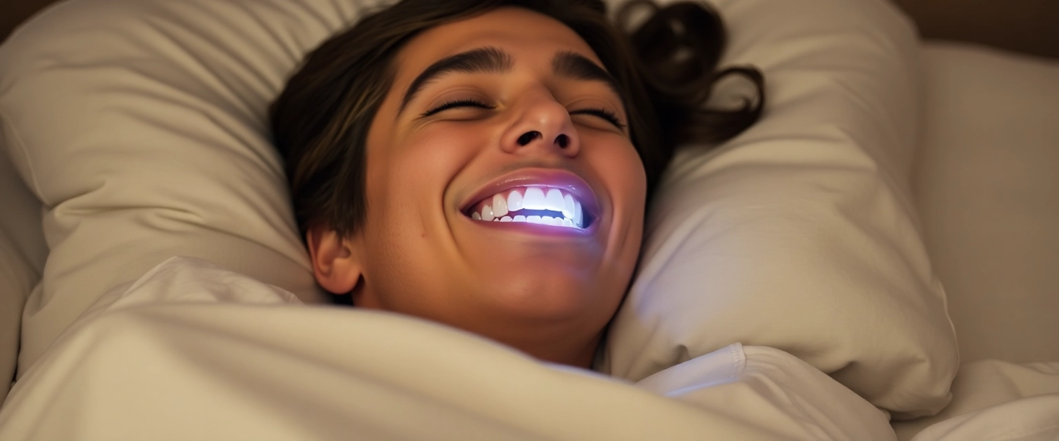 Person schläft friedlich mit Zahnschiene gegen Knirschen