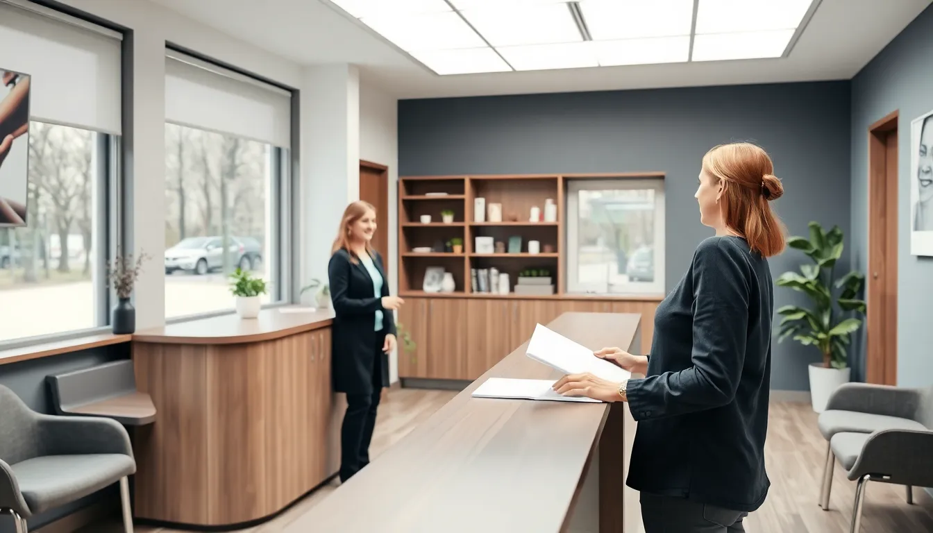 Rezeptionistin hilft bei der Terminvereinbarung