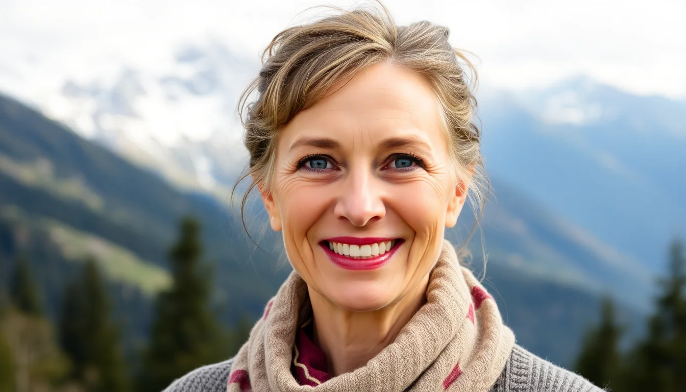 Begeisterter Skifahrer auf einem verschneiten Berg, blickt erwartungsvoll