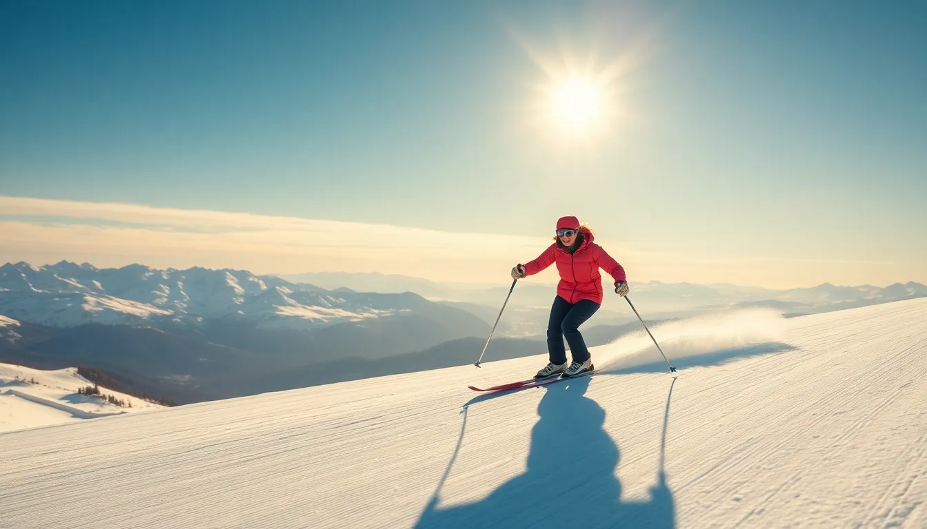 Glücklicher Skifahrer auf der Piste