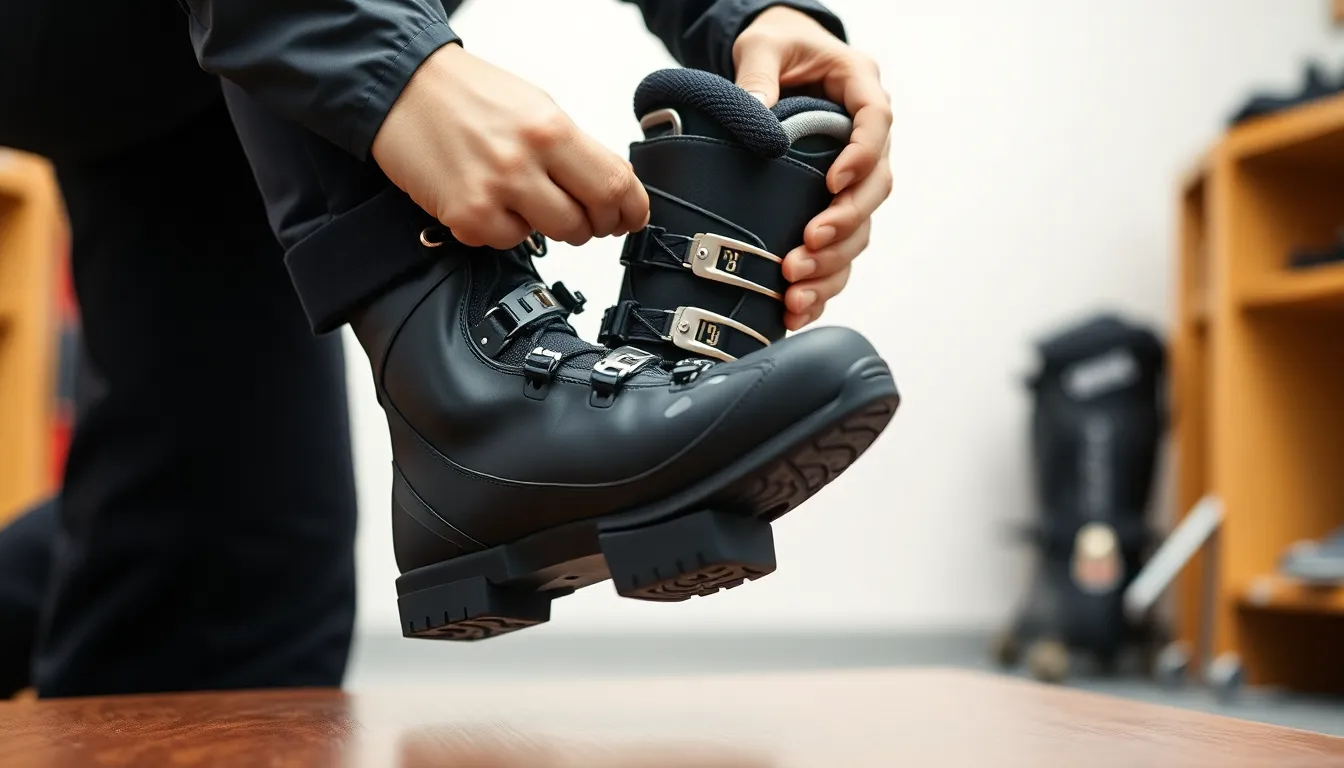 Experte passt Skischuh an Fuss an