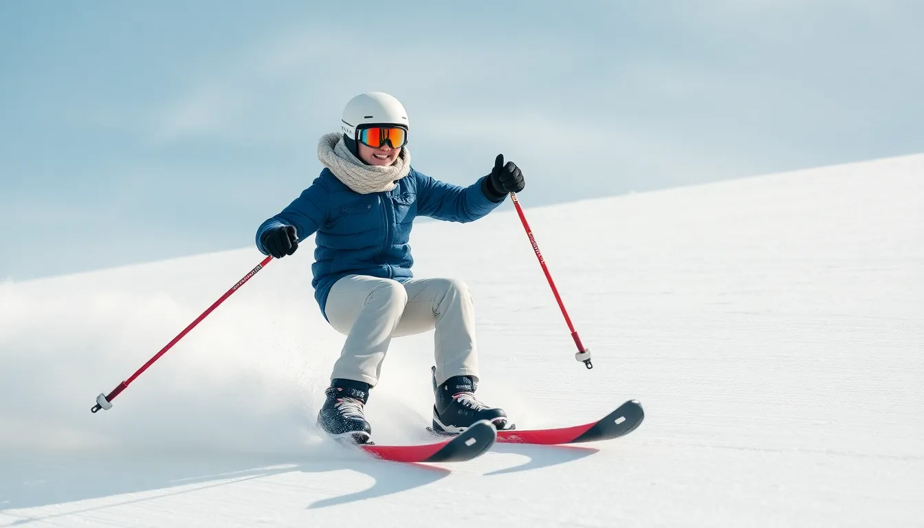 Glücklicher Skifahrer mit bequemen Skischuhen