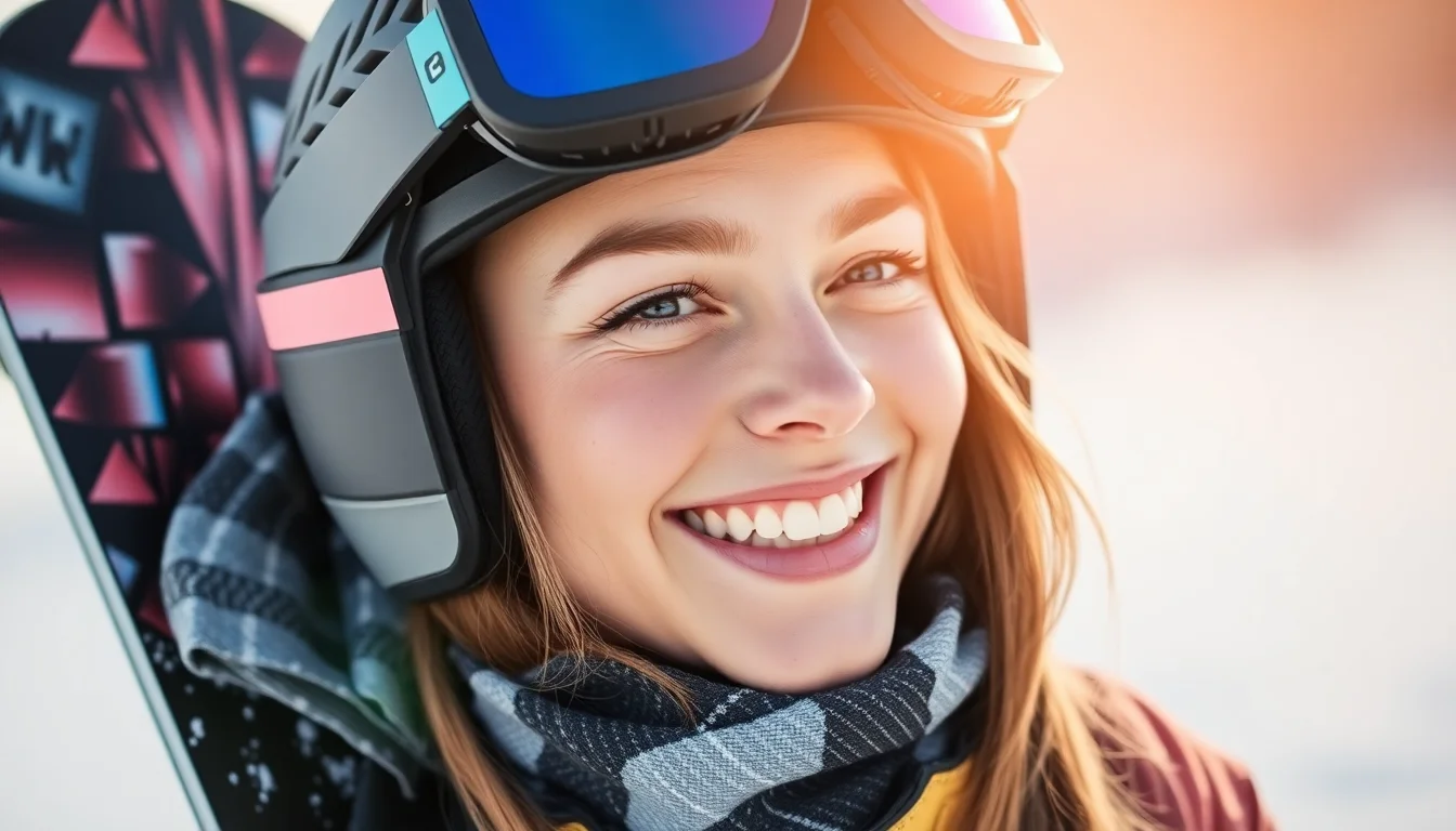 Profilbild einer glücklichen weiblichen Snowboarderin