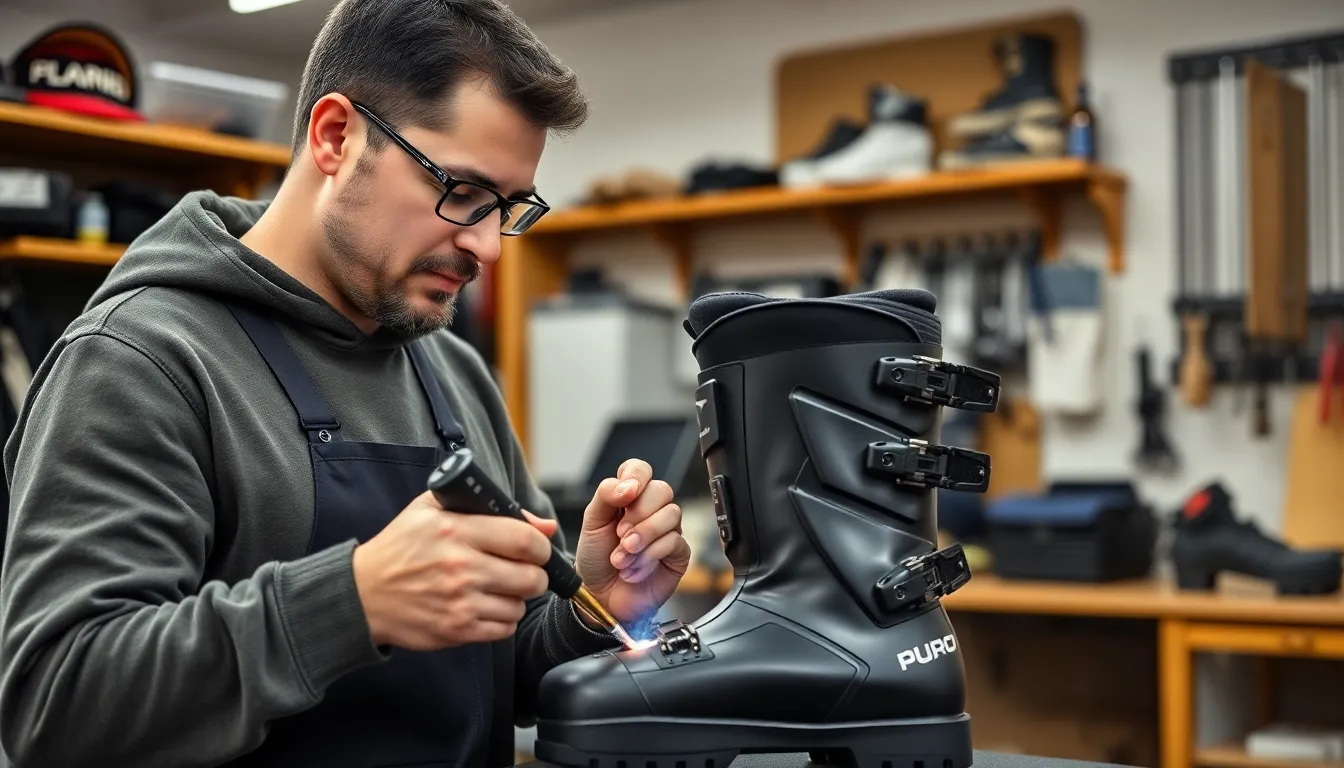 Experte Michael Rieble beim Anpassen eines Head Skischuh Innenschuhs in der Werkstatt.