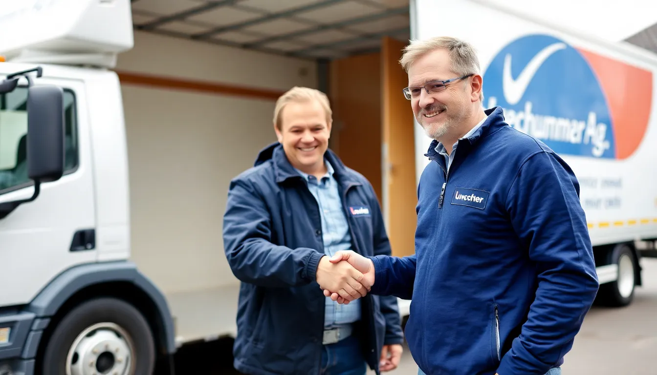 Lüscher Umzug Team mit zufriedenem Kunden