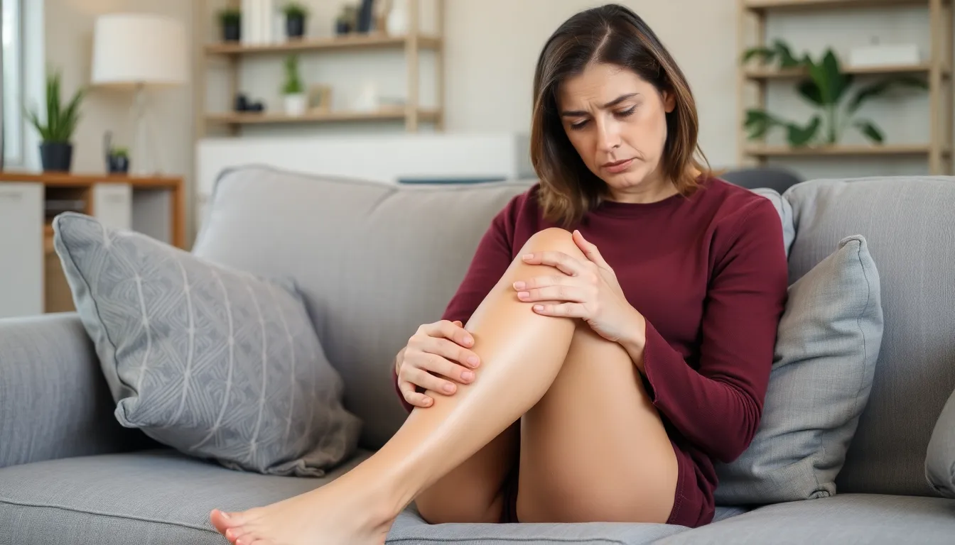 Person reibt sich das schmerzende Bein