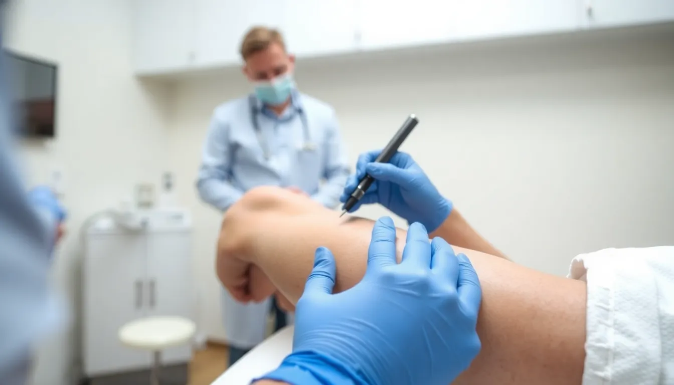 Patientin bei der Besenreiserbehandlung