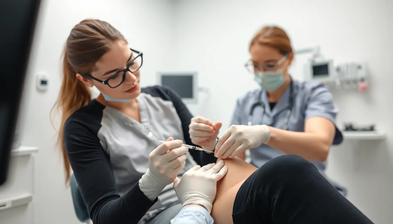 Medizinische Fachkraft spritzt Besenreiser