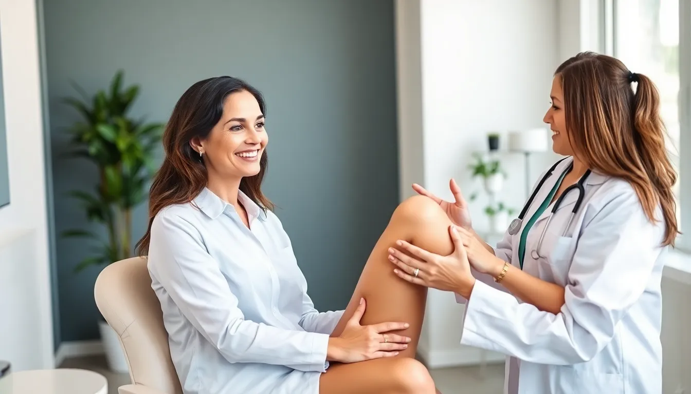 Zufriedene Patientin nach Besenreiserbehandlung