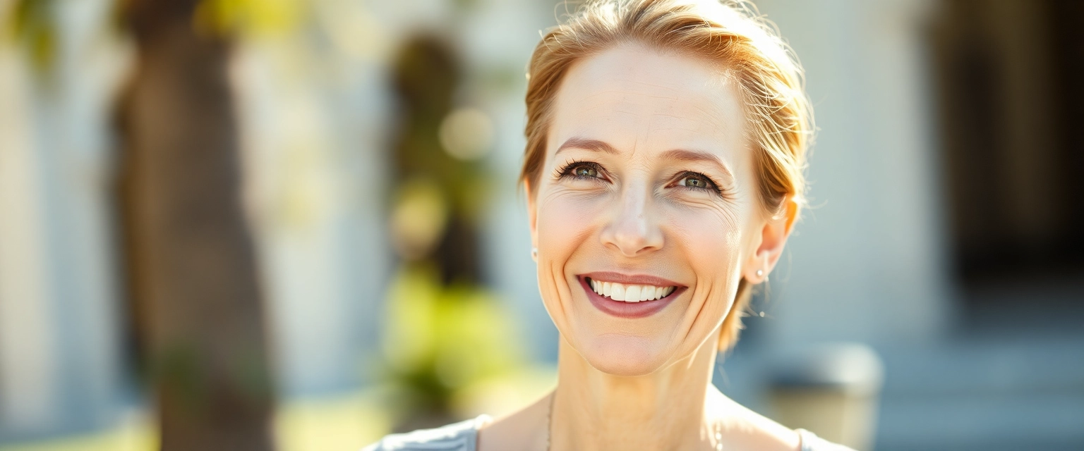 Glückliche Frau mit reiner Haut nach erfolgreicher Couperose-Behandlung