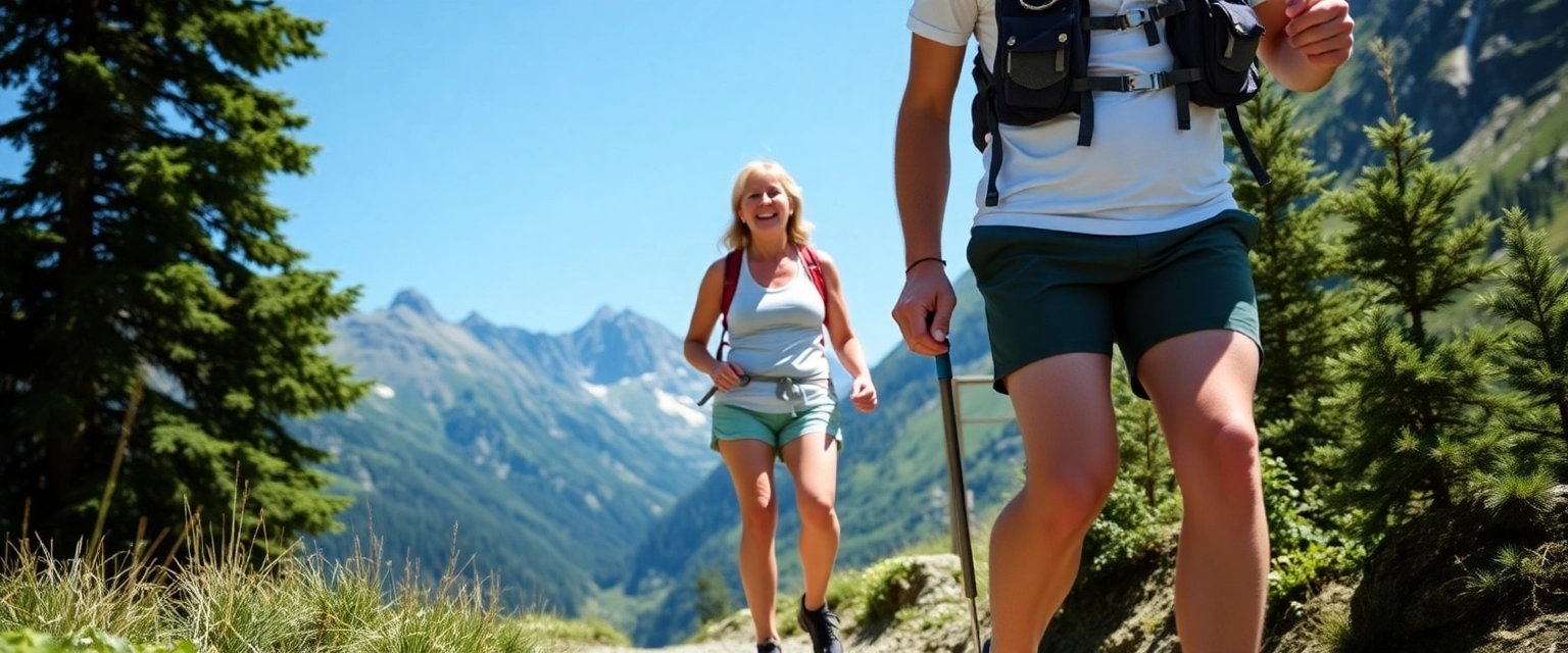 Glückliches Paar mit gesunden Beinen in den Schweizer Alpen
