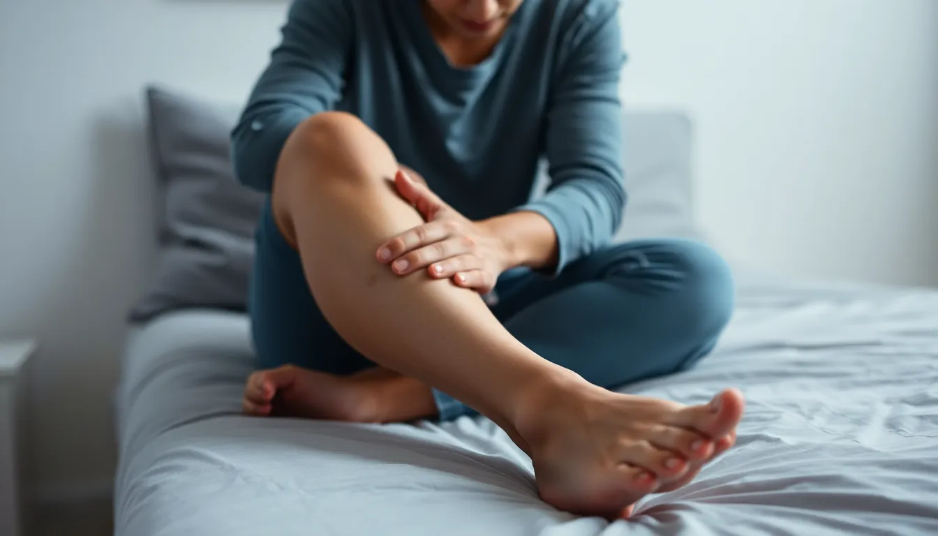 Person mit schmerzenden Beinen und sichtbaren Krampfadern