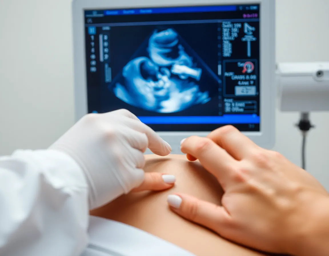 Phlebologe bei der Ultraschalldiagnostik einer Vene am Bein