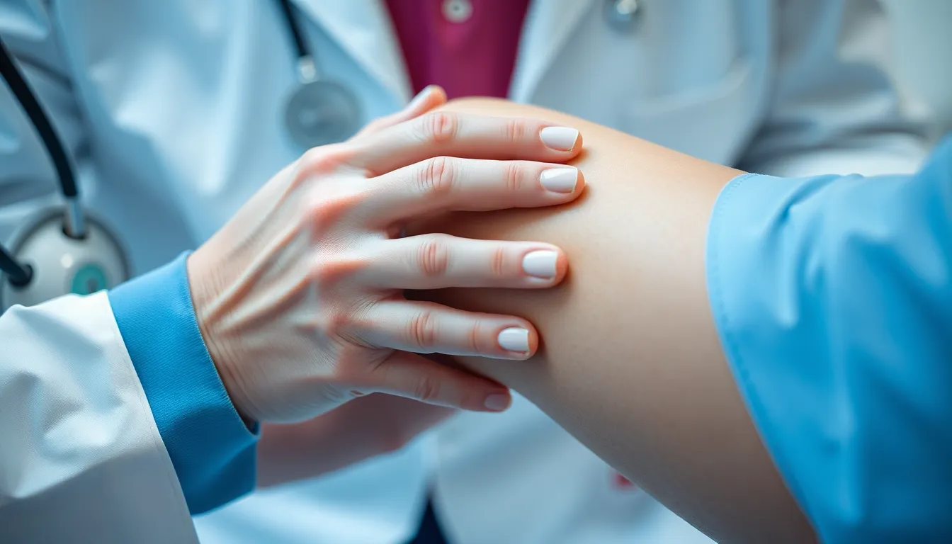 Arzt untersucht sanft die Beinvenen eines Patienten