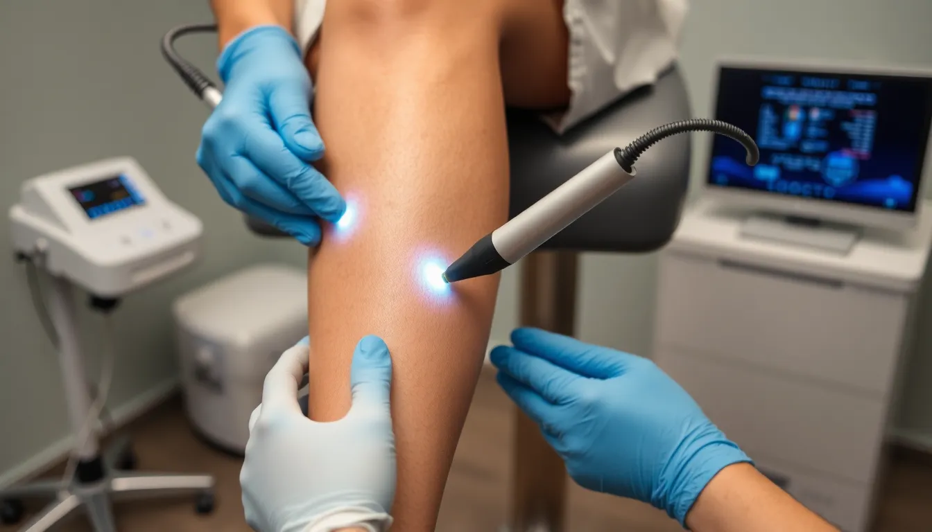 Patient erhält Laserbehandlung an den Beinvenen