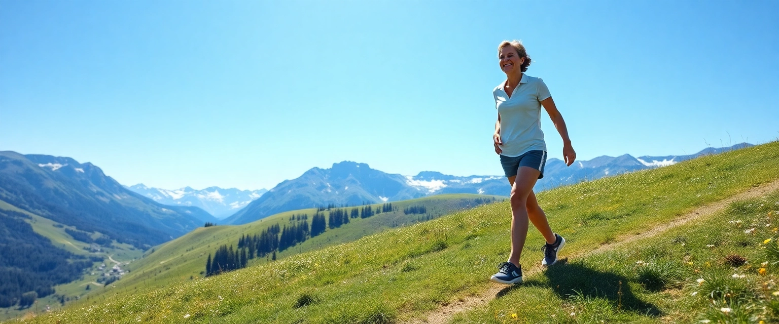 Glückliche Person mit gesunden Beinen in Schweizer Landschaft