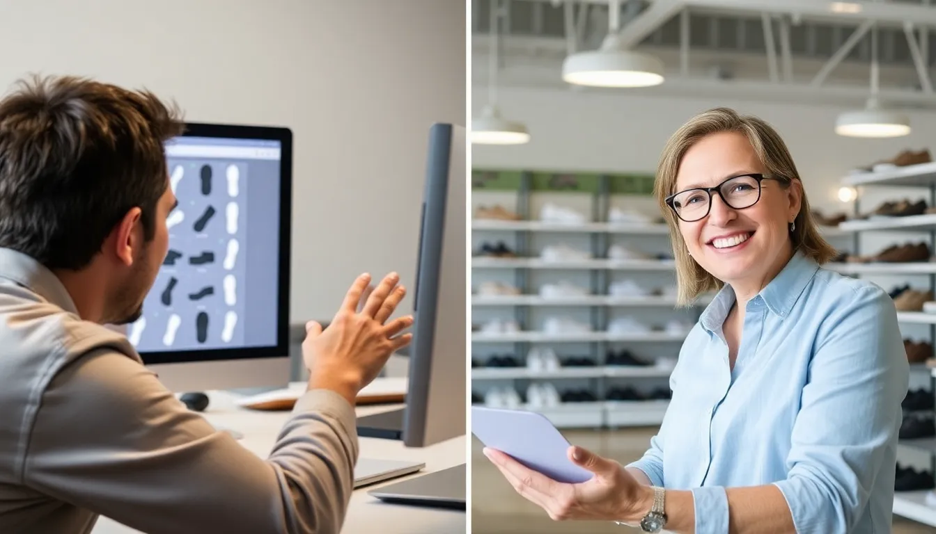 Vergleich zwischen anonymer Online-Bestellung und persönlicher, professioneller Beratung für Schuhe Einlagen.